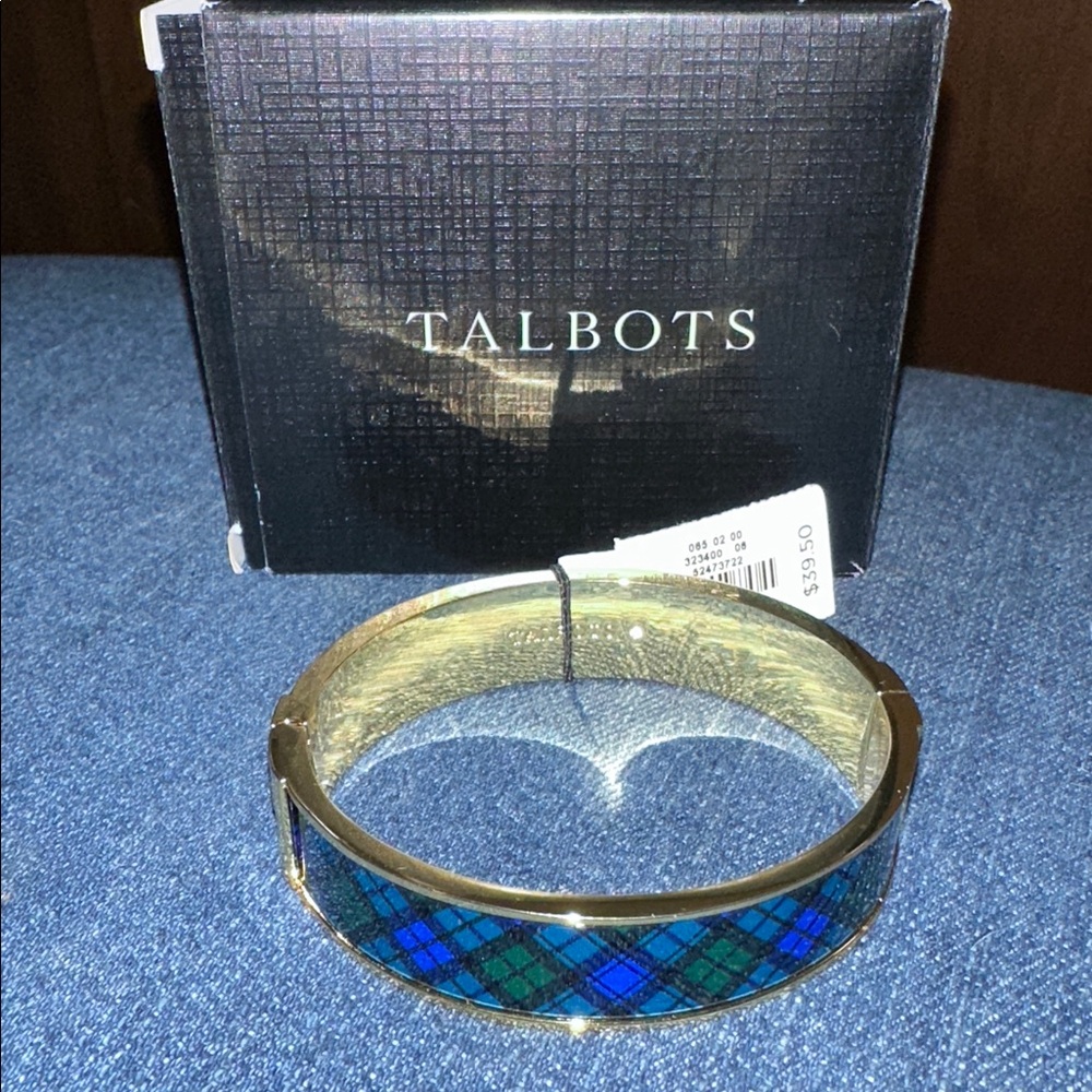 Talbots Gold Bangle with Blue and Green Plaid
